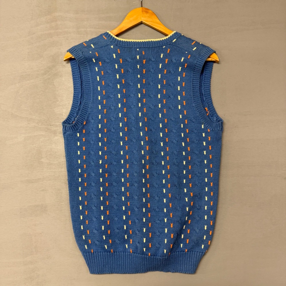 Vintage Cricket Sweater Vest Blue Cable Knit Embroidered V-Neck Cotton Medium - Picture 2 of 5